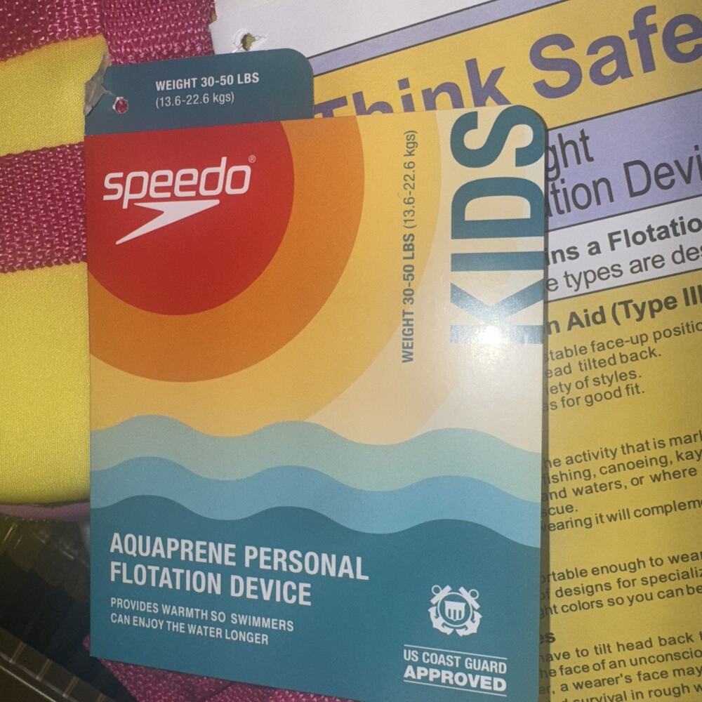 Speedo Kids Life Jacket Vest Child PFD Pink Yellow Sweet Sherbet 30-50 LBS- NEW - Picture 6 of 6